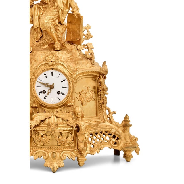 Early 19th Century French Napoleon III Gilt Bronze Figural Mantel Clock, Early 19th Century For Sale - Image 5 of 11