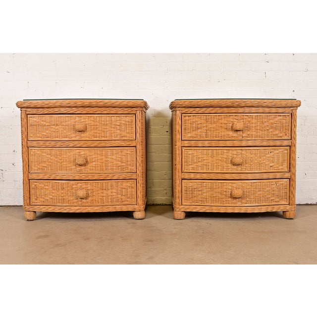 A gorgeous pair of Organic Modern three-drawer nightstands or chests of drawers In the manner of Ralph Lauren or Bielecky...
