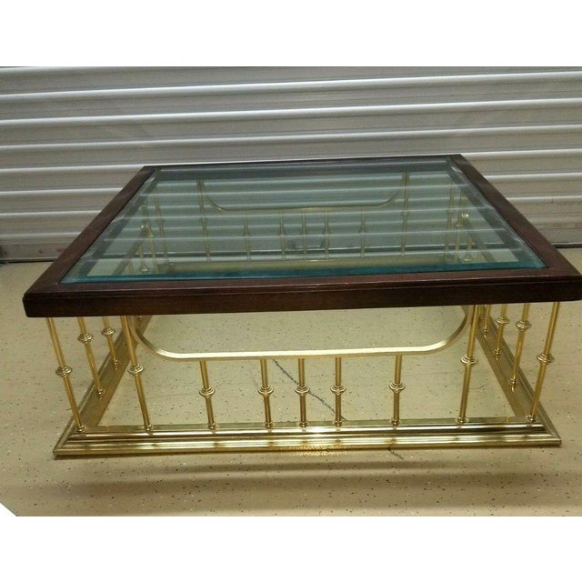 Erwin Lambeth Golden Spindles Square Brass Oak Glass Coffee Table Chairish