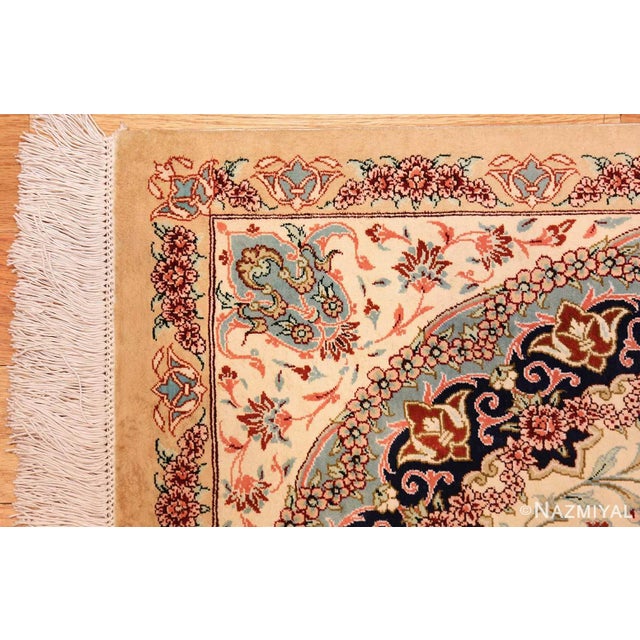 Nazmiyal Collection Floral Scatter Ivory Persian Fine Silk Qum Area Rug For Sale - Image 4 of 8