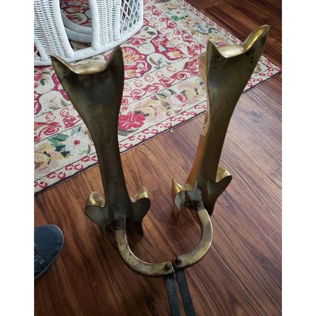 1950s Mid Century Modern Brass Siamese Cat Fireplace Andirons a Pair