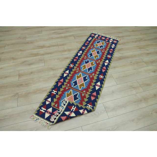 1970s Scandinavian Blue Cappadocia Kilim Runner Rug For Sale - Image 11 of 13