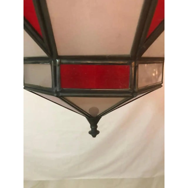 1990s Art Deco-Style White Milk & Red Glass & Bronze Chandelier, Pendant or Lantern For Sale - Image 12 of 18