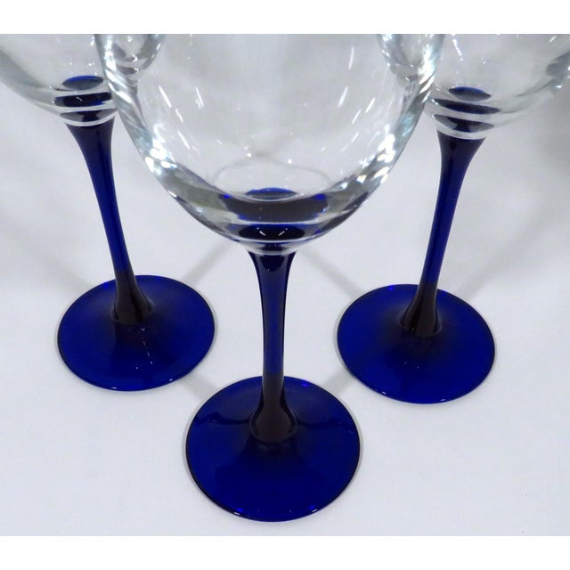 French French Wine Glasses With Cobalt Stems, Set of 3 For Sale - Image 3 of 5