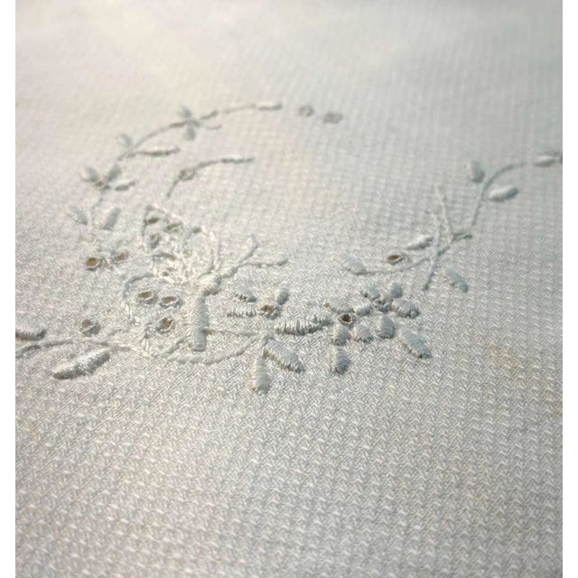 Textile French Antique Linen Tea Towel - Dual C Monograms - Hemstitched Drawn Thread Border 1900s For Sale - Image 7 of 9