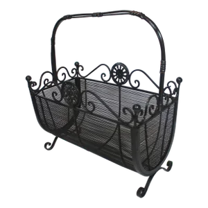 Vintage French Black Iron Magazine Rack