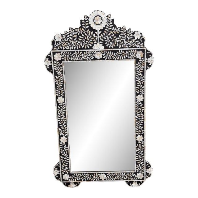Moroccan Style Mother-of-Pearl Inlaid Floral Wall Mirror For Sale