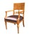 A fine pair of Neoclassical armchairs. Karelian Birch with carved details and central carved giltwood detail on the backrest.