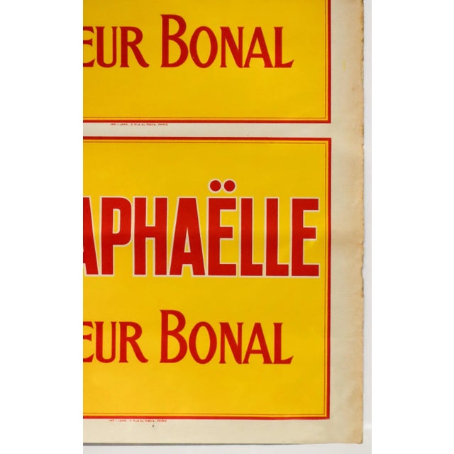1920's French Vintage Alcohol Poster, La Raphaelle (Red Text/Yellow Background) For Sale - Image 4 of 4