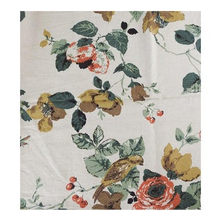 Small Vintage Linen Bird and Floral Print Fabric For Sale