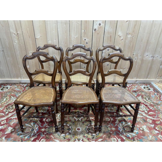 Antique Louis Philippe Caned Walnut Chairs, 1800s, Set of 6 For Sale - Image 3 of 10