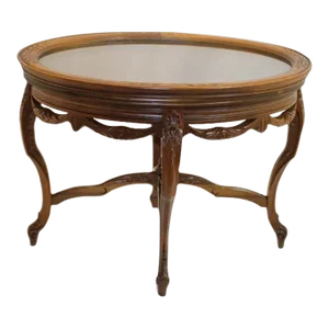 French Louis XV Walnut Lift Top Tray Tea Side End Table With Carved Swags Apron