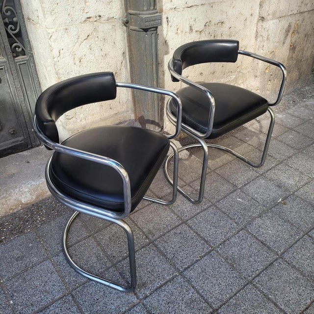 Modern Bauhaus Armchairs in Chromed Steel and Black Leather, Switzerland, 1970s, Set of 2 For Sale - Image 10 of 18