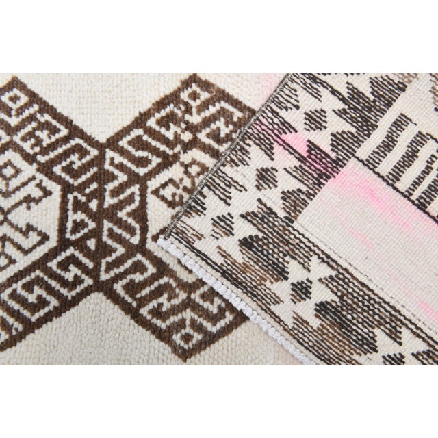 Vintage Turkish Hand-Knotted Wool Cotton White Runner Rug For Sale - Image 6 of 9