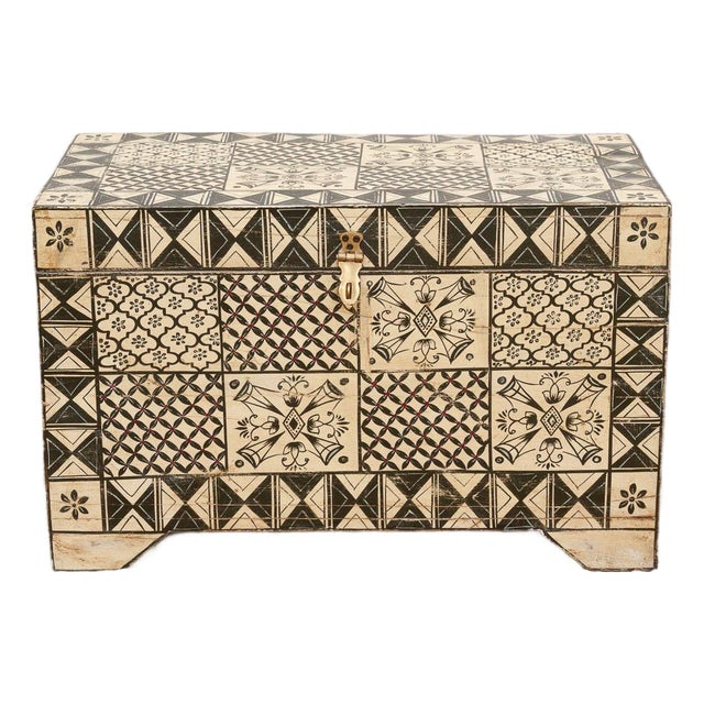 Vintage Tribal Motif Black & White Chest For Sale