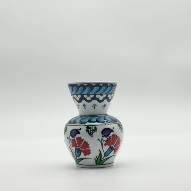 2020s Hand Painted Ceramic Vase (15cm) Traditional Turkish Carnation Pattern – Classic Flared Neck Bud Vase for Table Decor For Sale - Image 5 of 6