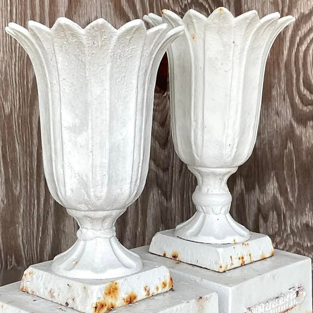 Metal Vintage Boho Henderson Iron Works Petal Urns - Set of Two For Sale - Image 7 of 14