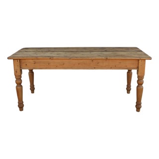 Vintage 1980s English Farmhouse Solid Pine Dining Table With Drawer & Turned Legs For Sale