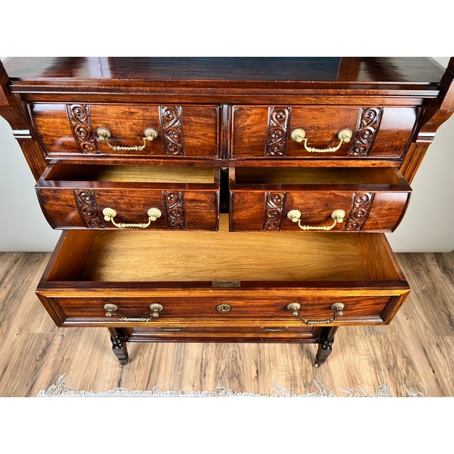 Antique Victorian Aesthetic Movement Mahogany Four Over Four Gentlemen’s Chest C. 1880 For Sale - Image 11 of 13
