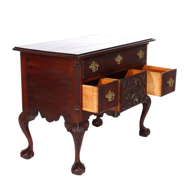 Antique Chippendale Carved Shell & Floral Mahogany Low Boy with Claw & Ball Feet Signed C1920. Measures - 30.5"H x 38"W x...