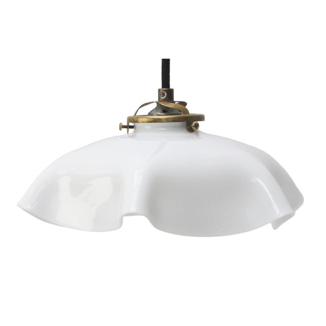 Metal French White Opaline Glass Pendant Lamp For Sale - Image 7 of 7