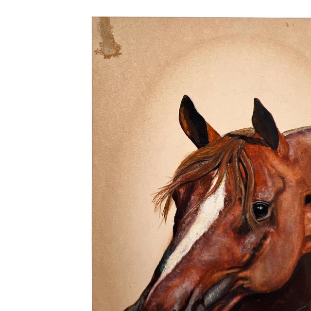 Hand-Painted Equestrian Horse Portrait on Board, Signed B. My, Mid-Century For Sale In Oklahoma City - Image 6 of 8