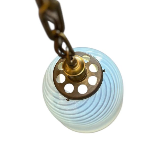 American Early 20th Century Opalescent Phoenix Glass Dome Swirl Pendant Light For Sale - Image 3 of 5