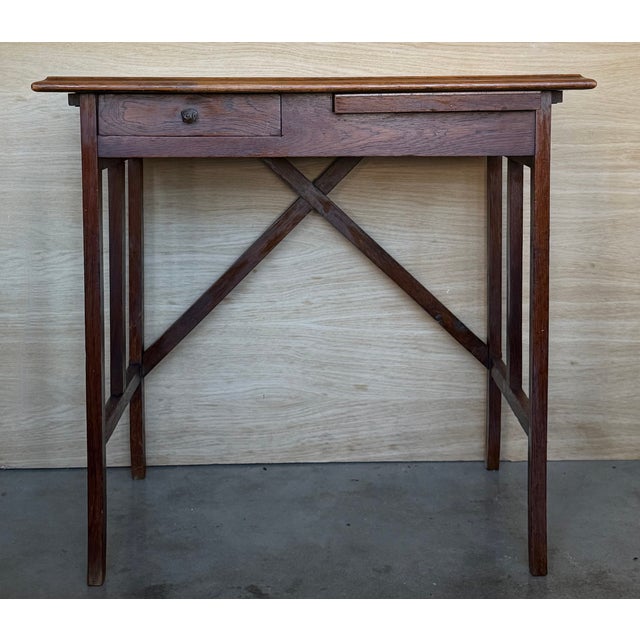 Late 19th Century Late 19th Century Spanish Baroque Dark Walnut Work Side Table With Drawer, Restored For Sale - Image 5 of 15
