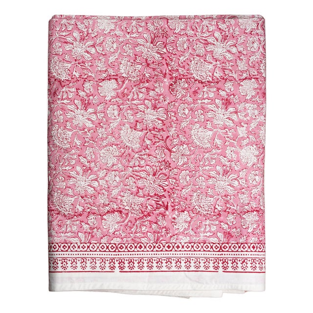 Cabana Block Print Tablecloth, Petals & Plums For Sale
