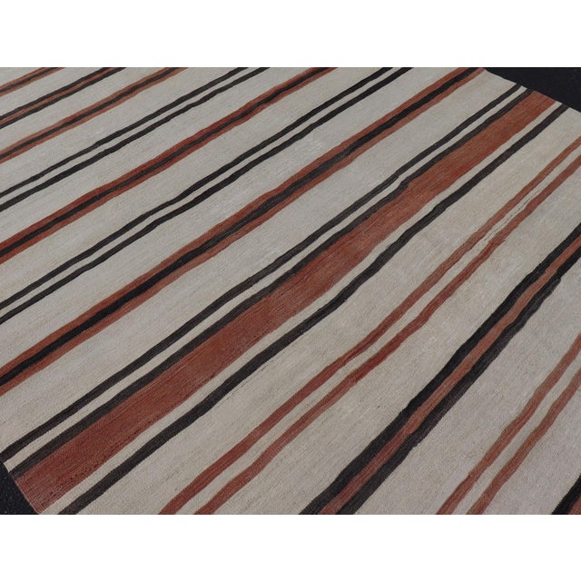 Mid 20th Century Vintage Turkish Kilim Gallery With Stripes in Cream, Brown & Soft Coral Color 5'10" X 10'11" For Sale - Image 5 of 12