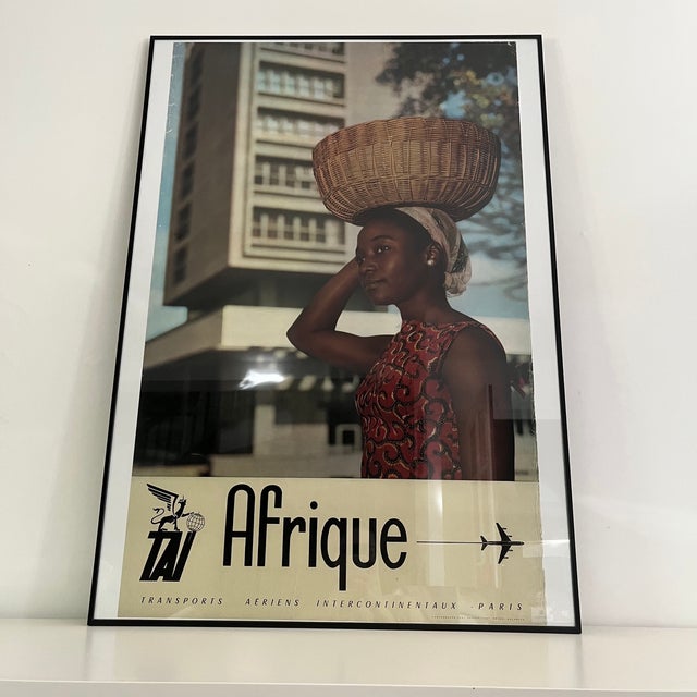 Large original advertising poster published for tai (transports aériens intercontinentaux), dedicated to the airline's...