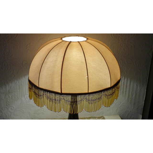 Metal Antique Bronze Beaded Fabric Shade Table Lamp, 1920s For Sale - Image 7 of 10