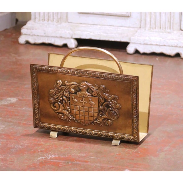 Early 20th Century Early 20th Century Renaissance Revival Brass Heraldic Magazine Rack For Sale - Image 5 of 8