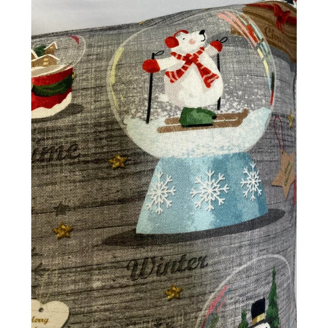 2020s Whimsical 20” Square Snow Globe Themed Christmas Pillow - Made in U K For Sale - Image 5 of 13