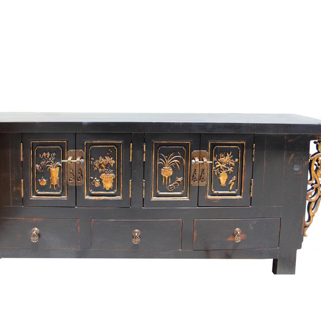 Chinese Distressed Dark Brown Dragon Motif Tv Console Table Cabinet Chairish