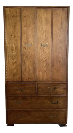 1970s Henredon Artefacts Campaign-Style Mid-Century Oak Armoire