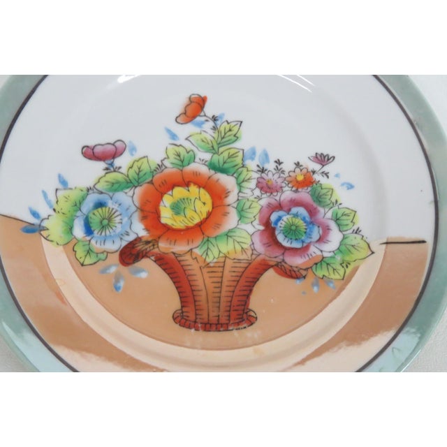Takito Japan Art Deco Hand Painted Lusterware Plate Flower Basket Motif 5148b For Sale In Miami - Image 6 of 6