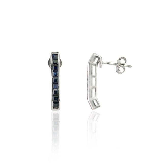 Not Yet Made - Made To Order Princess-Cut Blue Sapphire September Birthstone Bar Stud Earrings- 2 Pieces For Sale - Image 5 of 11