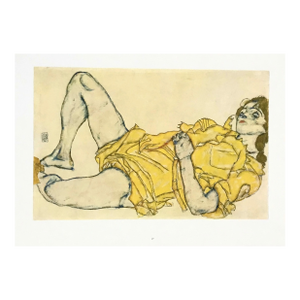 1981 Egon Schiele 27 Erotic Drawing Reclining Female in Yellow Dress
