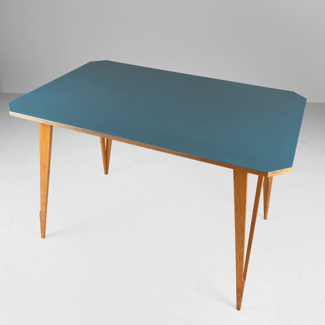 1950s Rectangular Table with Blue Formica Top, 1950 For Sale - Image 5 of 14