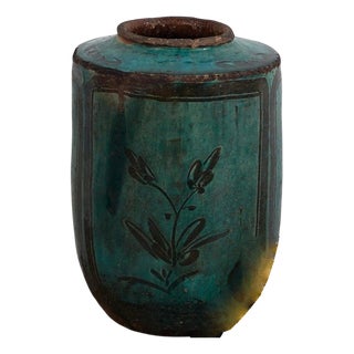 Antique Green Ceramic Vase For Sale