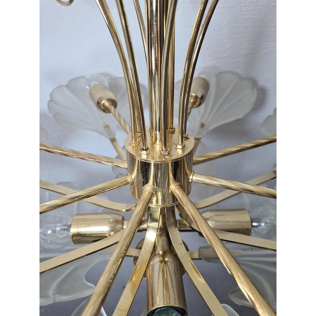 Gold Frosted Glass and Brass Chandelier from Deknudt, Belgium, 1970s For Sale - Image 8 of 13