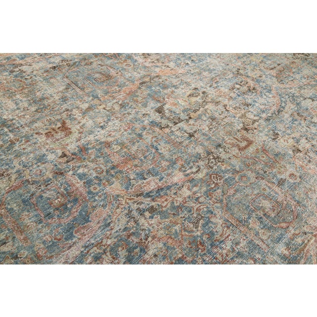 Allover Designed Handmade Mahal Wool Rug in Muted Blue From the 1900s For Sale - Image 9 of 12