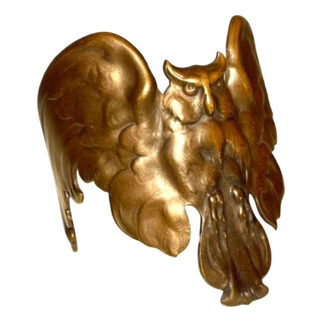 Art Nouveau Bracelet Owl with Spread Wings Bronze with Copper Patina For Sale