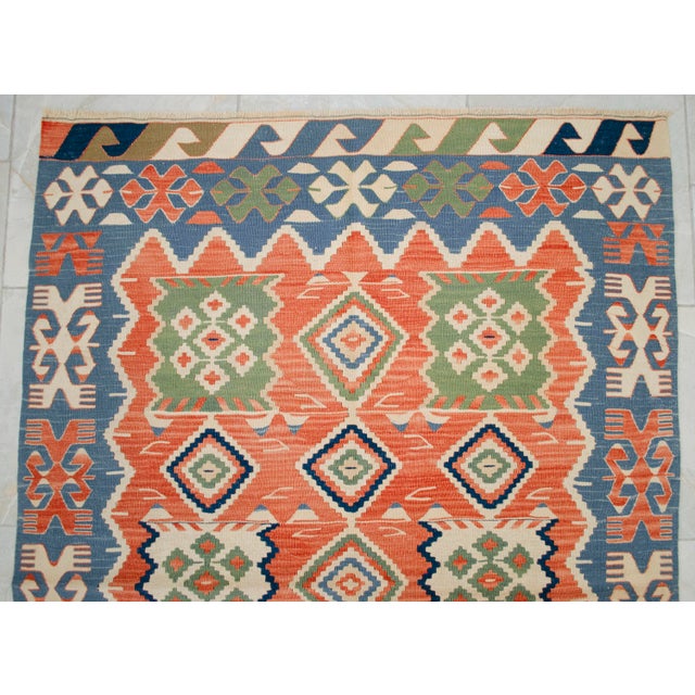 Hand Woven Turkish Kilim Rug Flat Weave Wool Area Oushak Rug For Sale - Image 10 of 13