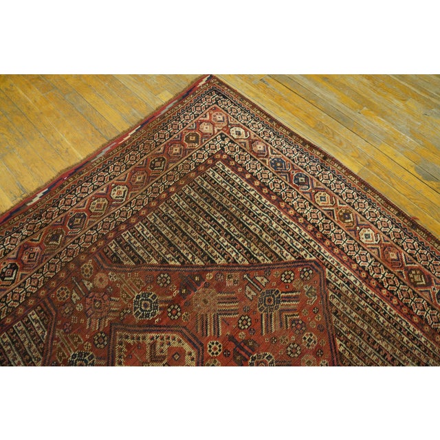 1900s Ivory Red Geometric Tribal Antique Persian Ghashgaie Gallery Rug 6'3" X 11'8" Handknotted Wool Carpet For Sale In New York - Image 6 of 11