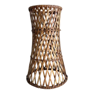 Vintage Rattan Plant Stand Boho Chic Natural Lattice Wicker Side Table
