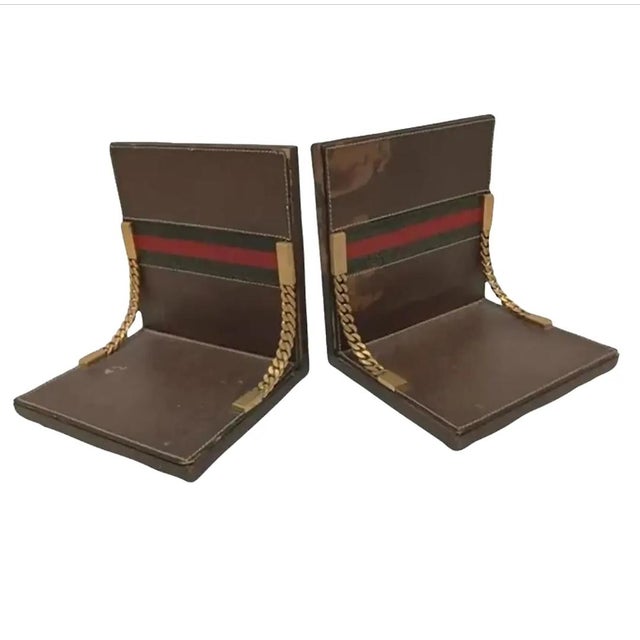 1970s Vintage Gucci Leather and Brass Bookends - Pair For Sale - Image 11 of 11