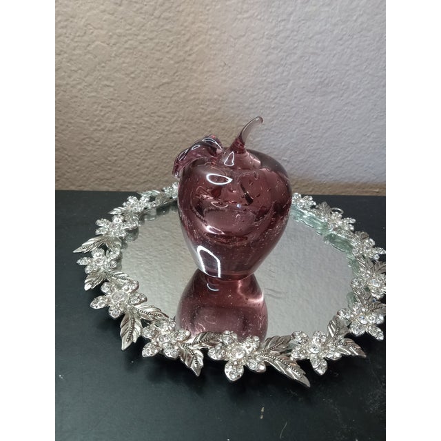 1980s Signed Maxwell Crystal Tiffin Amethyst Sommerso Apple Paperweight For Sale In Dallas - Image 6 of 7
