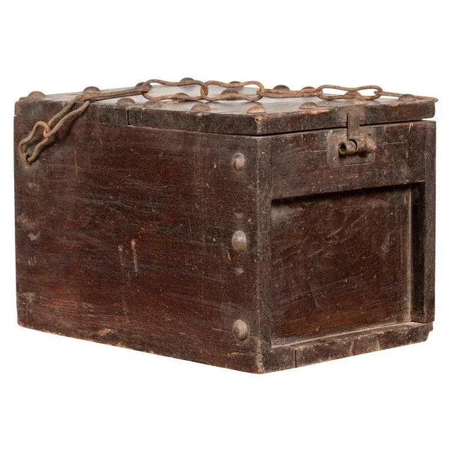 Chinese Antique Wooden Cash Box with Chain For Sale - Image 13 of 13